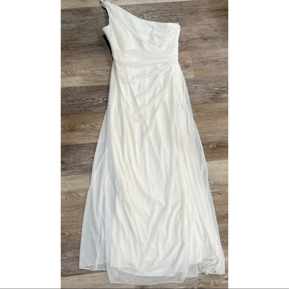 Alex Evenings Sz 14 Long Ivory One Shoulder Rhinestone Formal Gown Wedding Dress